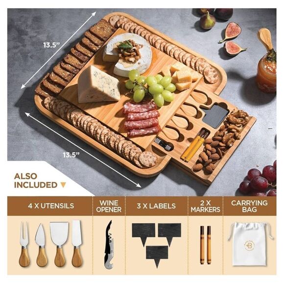 NEW Charcuterie Board Bamboo Cheese Board Gift Set - Picture 2 of 9